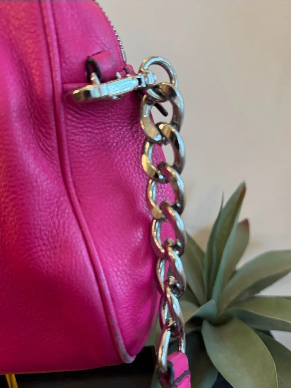 Michael Kors Raspberry Leather Satchel with Tassel Charm